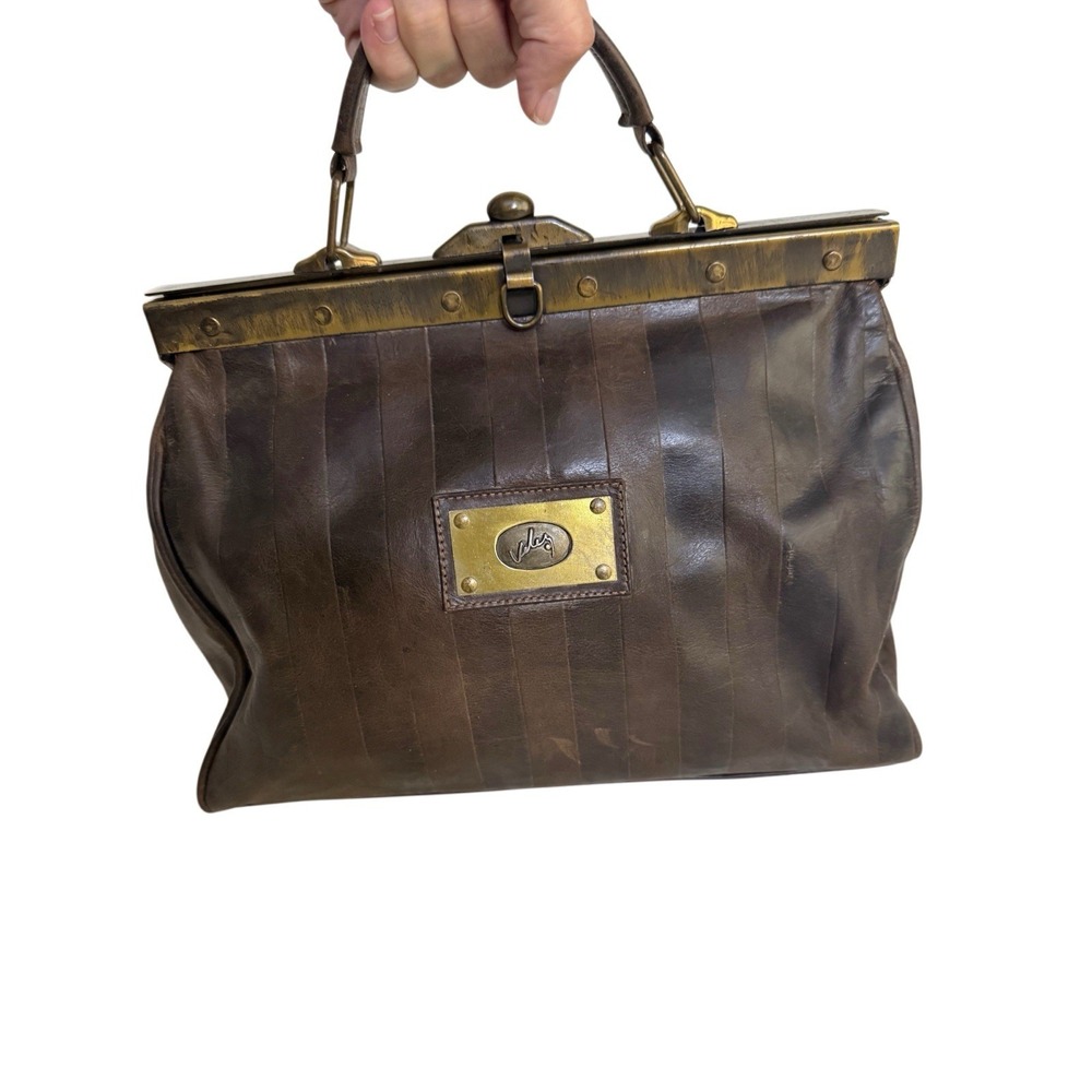Vintage Velez 100% Leather Doctor Bag Satchel Brown Brass Western 90s Y2K EUC